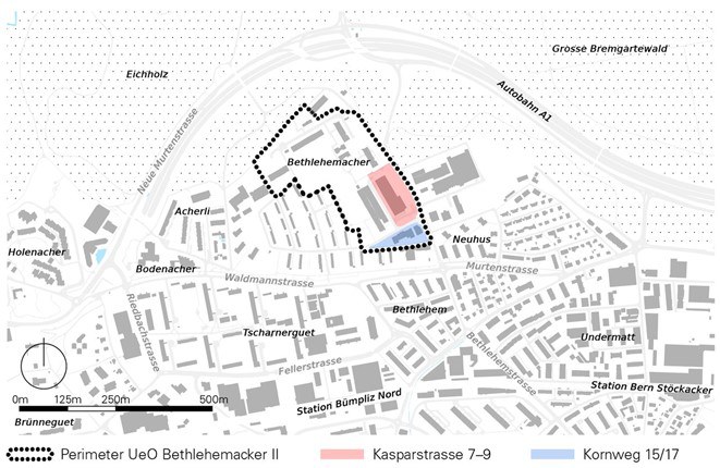 Situationsplan Bethlehemacker mit Perimeter der Planung