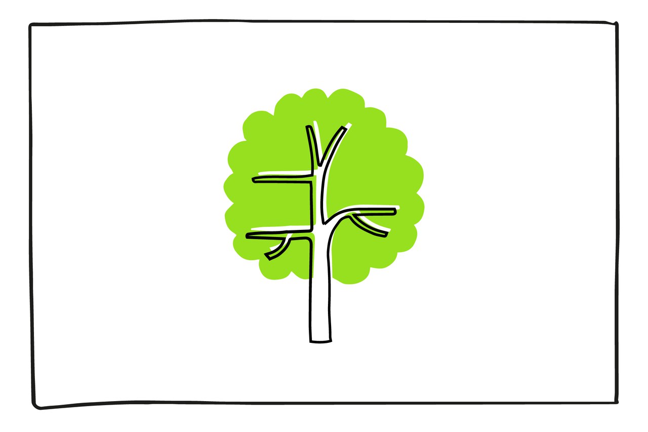 Das Bild zeigt das Icon des Handlungsfelds 6, einen Baum mit grüner Blattkrone